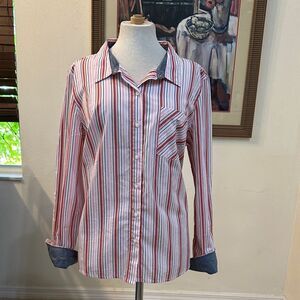 NWT Tommy Hilfiger Striped Women’s Button Down Shirt w/ Contrast Cuffs Size XL